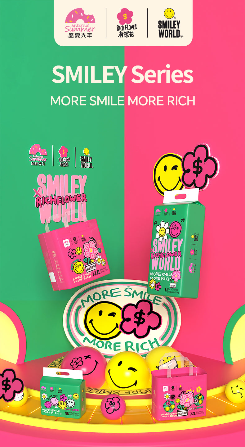 Enternal Summer Smiley x Rich Flower Series Nappy Sample Pack - 4 Pcs