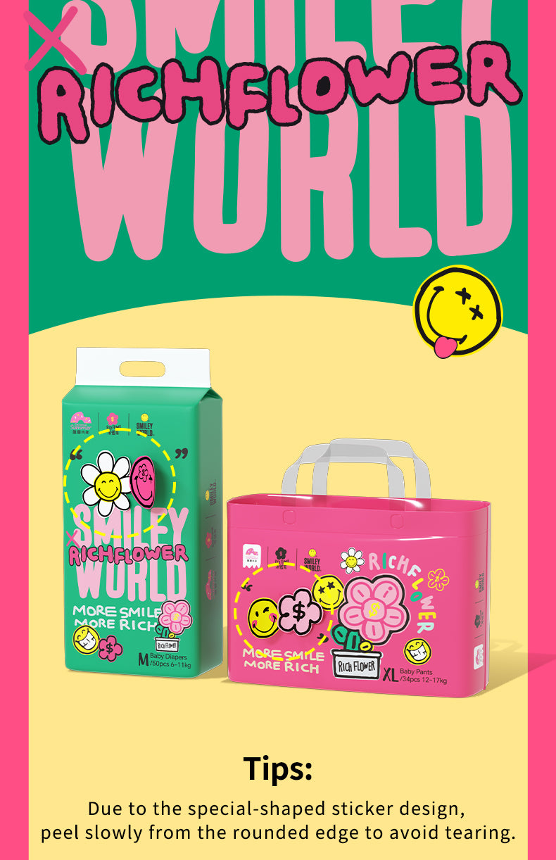 Enternal Summer Smiley x Rich Flower Series Nappy Sample Pack - 4 Pcs