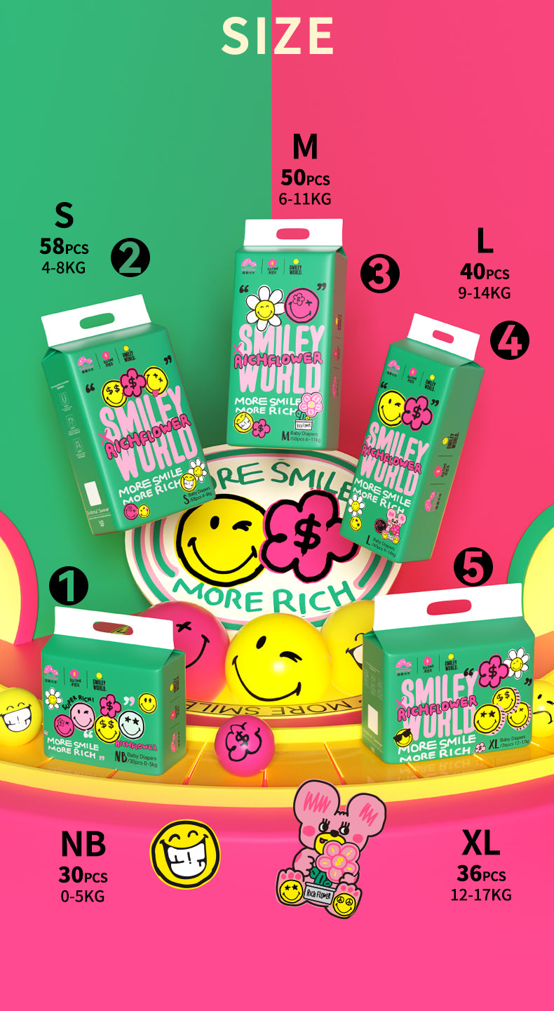Enternal Summer Smiley x Rich Flower Series Nappy Sample Pack - 4 Pcs