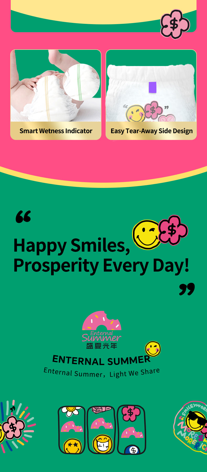 Enternal Summer Smiley x Rich Flower Series Nappy Pants Sample Pack - 4 Pcs
