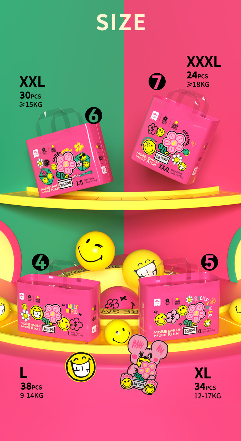 Enternal Summer Smiley x Rich Flower Series Nappy Pants Sample Pack - 4 Pcs