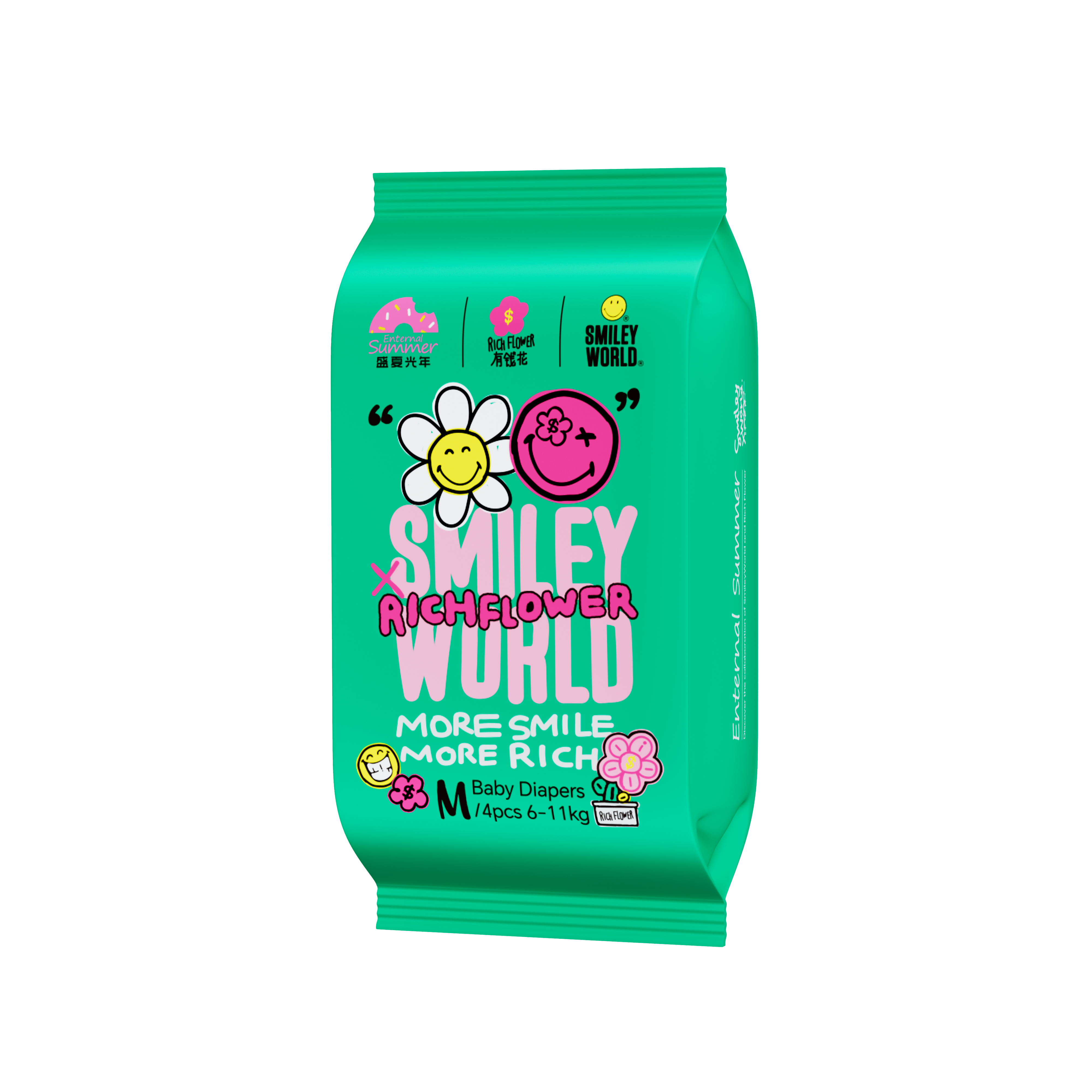 Enternal Summer Smiley x Rich Flower Series Nappy Sample Pack - 4 Pcs