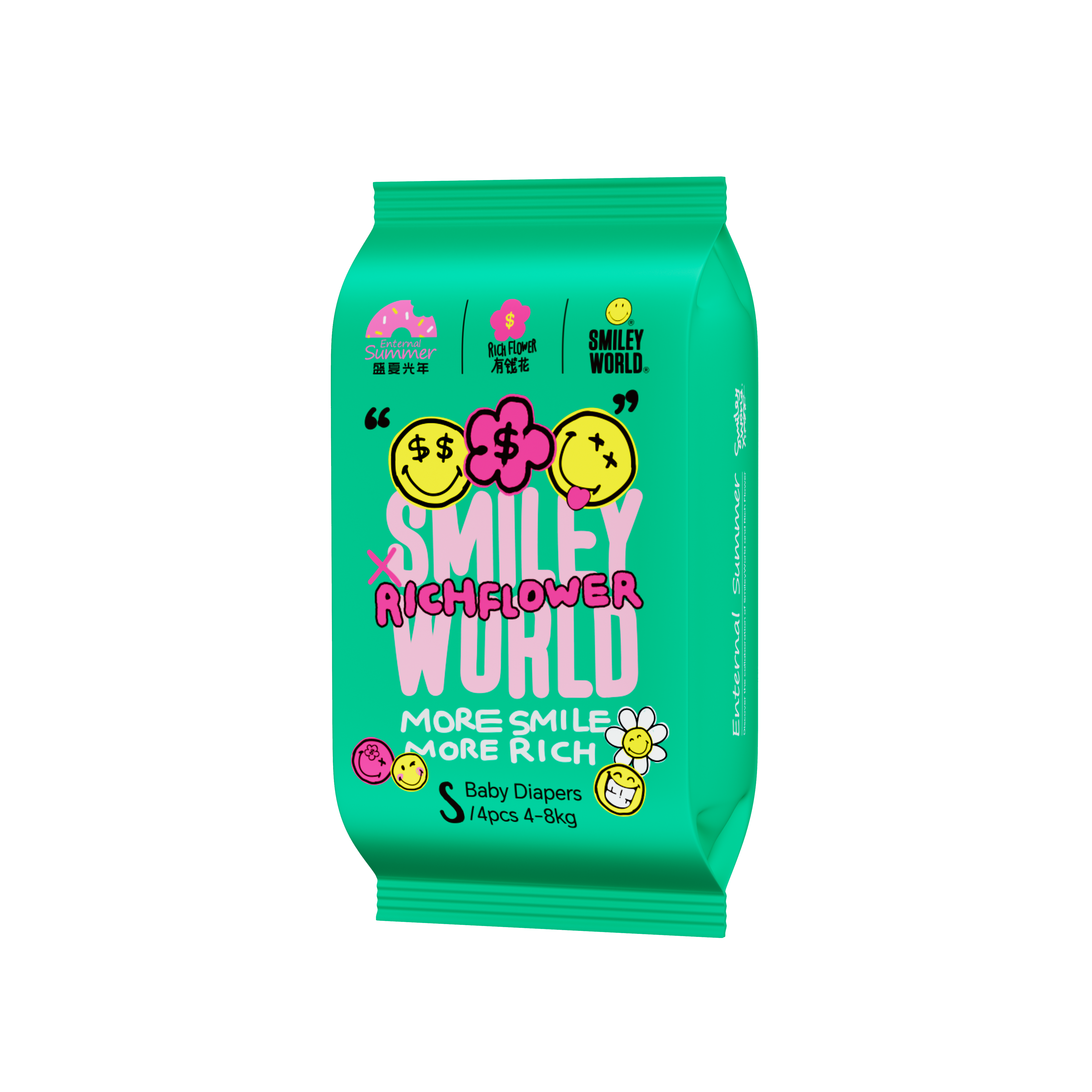 Enternal Summer Smiley x Rich Flower Series Nappy Sample Pack - 4 Pcs