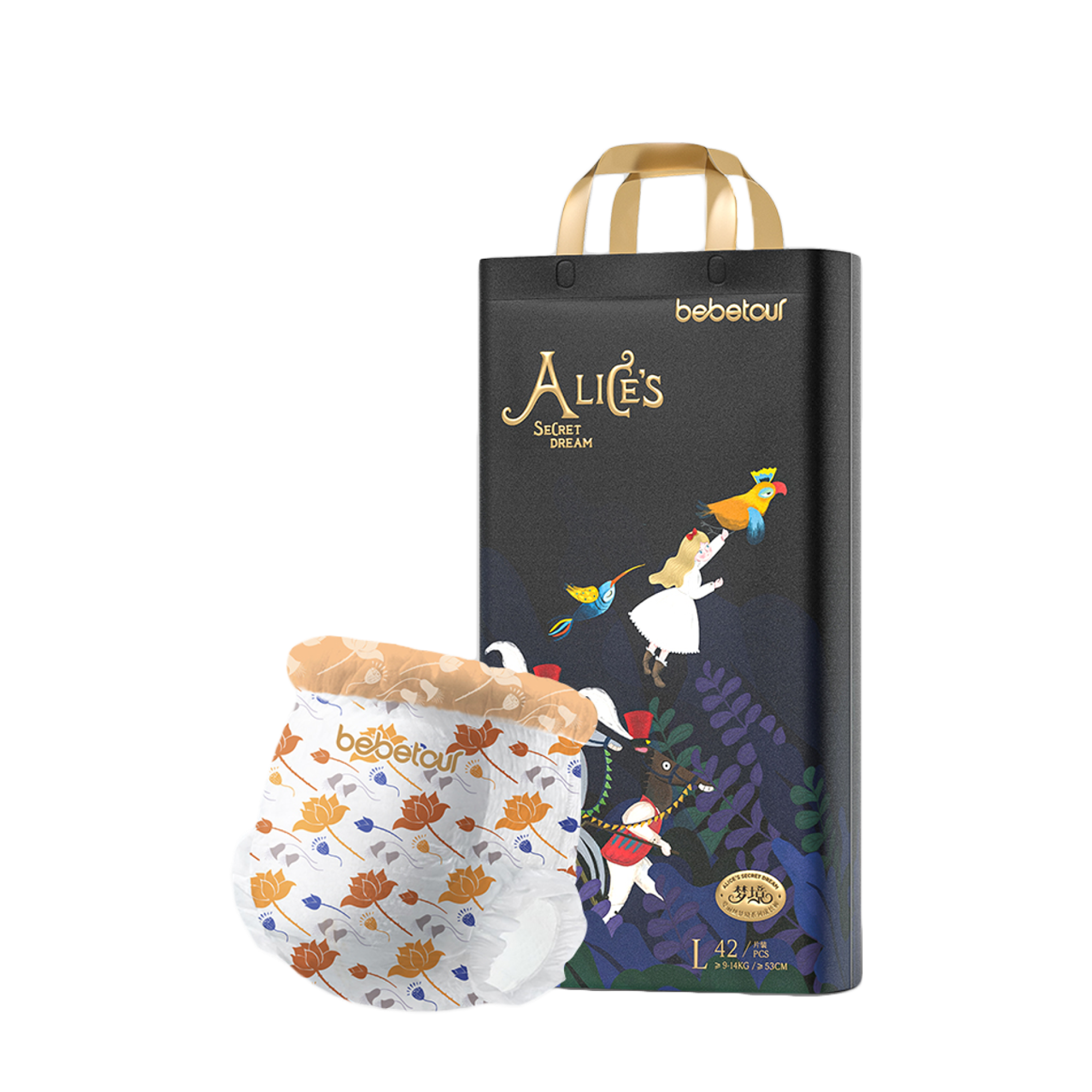 Bebetour Alice Dream Series Nappy Pants Pack Size L, 9 14kg, 42 pic / 1 Pack Nappy Pants